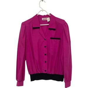 Judy Bond Button Up Blouse Hot Pink Womens‎ Size 8 Long Sleeve Vintage